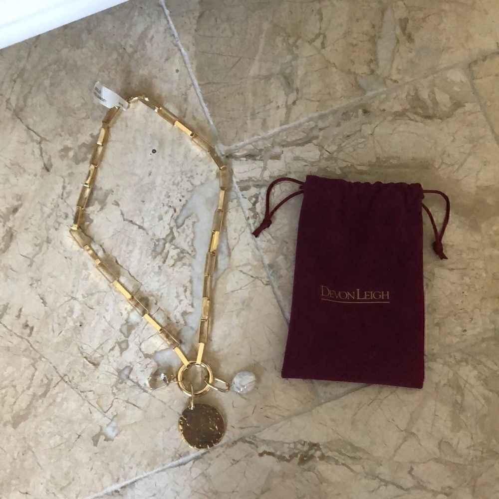 Devon Leigh chain link gold necklace with pouch, brand new
